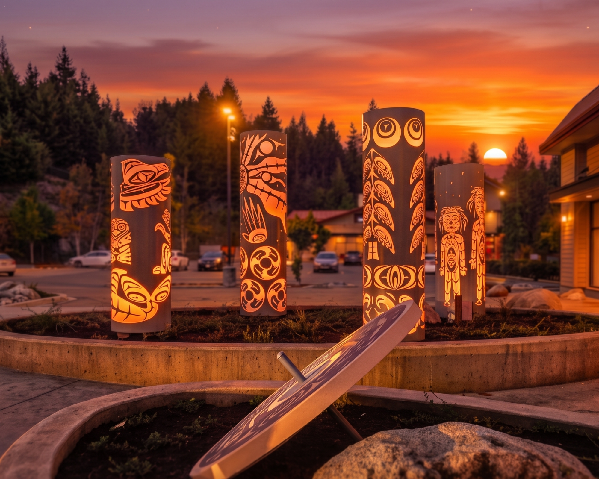 Totem Poles that represent the shishalh story.