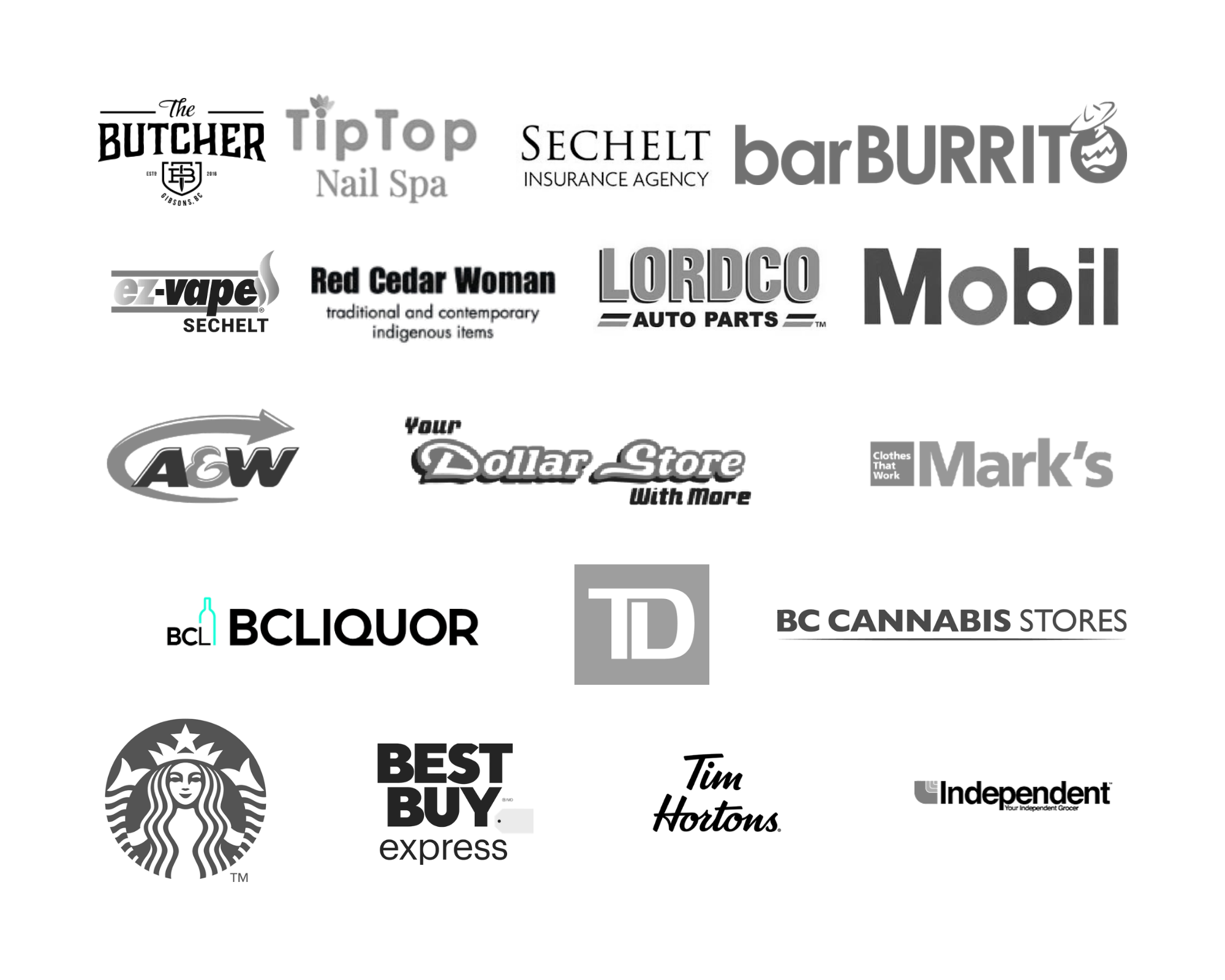 Image of the logos of some of the companies located at the tsain-ko Shopping Centre